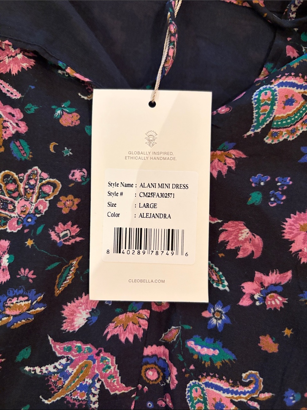 Cleobella Alani Mini Dress in Navy with Pink & Green Floral Paisley